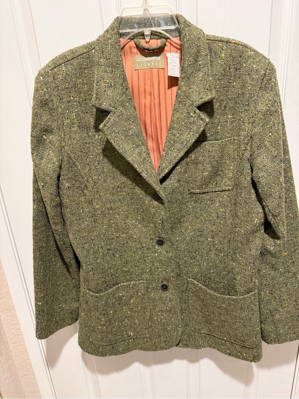 Liz Claiborne Vintage Y2K Thick Green Tweed Blazer Jacket Women's 12 NWOT Lined